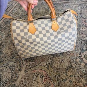Louis Vuitton Damier Azur Canvas Satchel with Tan Leather Trim